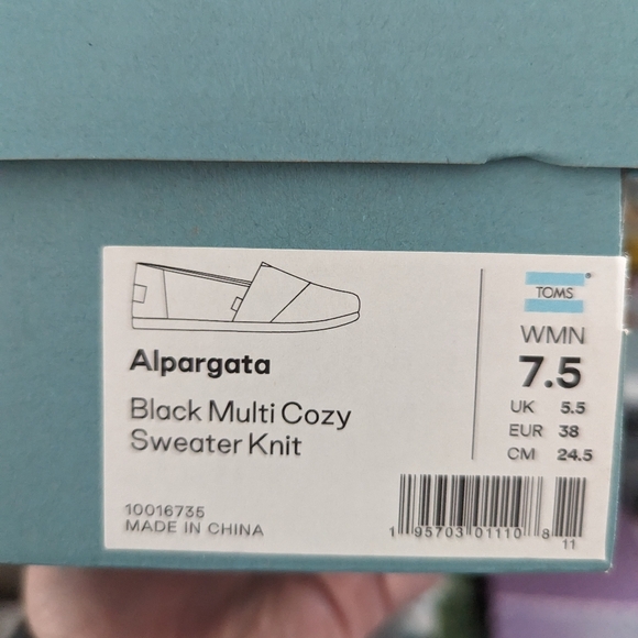 NWT TOMS ALPARGATA black multi cozy sweater knit flats - Picture 5 of 5